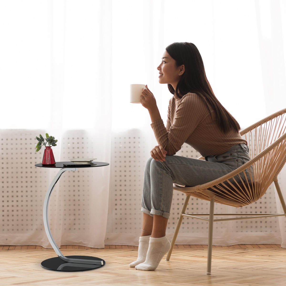 BEISTELLTISCH - Schwarz, Glas/Metall (40/40/55cm) - Relaxdays