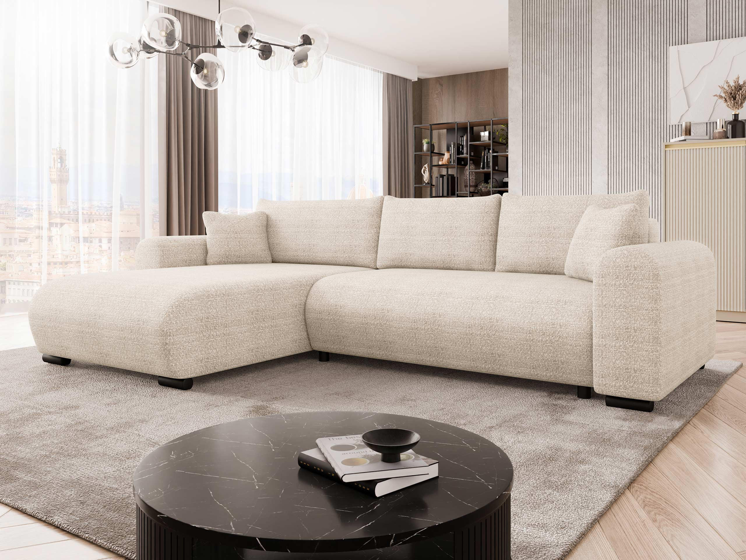ECKSOFA Merkos - Beige/Schwarz, Holz/Textil (285/188cm) - MIRJAN24