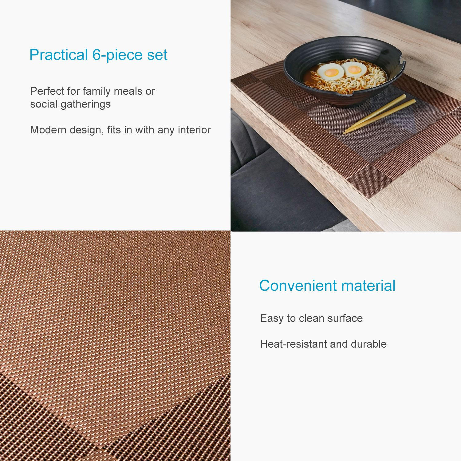 PLATZSET Untersetzer 45/30 cm (6er-Set) - Braun, Kunststoff (45/30/0.16cm) - Intirilife