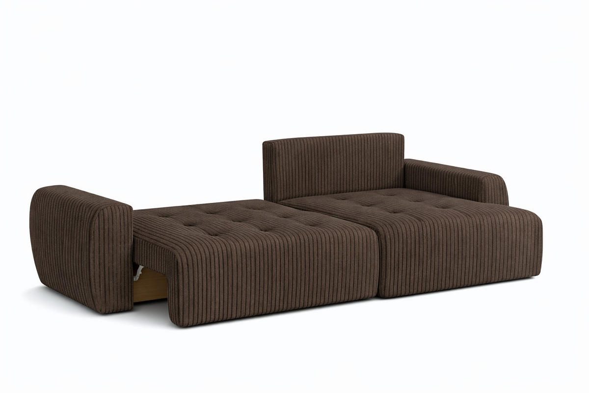 ECKSOFA Mit Schlaffunktion Und Bettkasten L-Form Ivo L, Cordstoff Poso, Braun, Rechts - Braun, Holz (250/142cm) - Kaiser Möbel