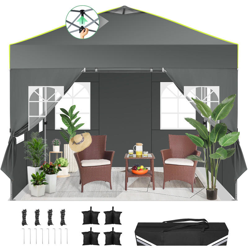 POP-UP-GARTENPAVILLON – 3×3 m, wasserdicht, UV-beständig, mit 4 Seitenwänden und Belüftungsöffnung - Grau, Metall (300/298/300cm) - Kaket