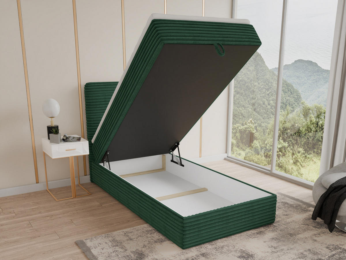 BOXBETT Mollo Mini - 120x200 - grün (Tilia 39, Cord) - Schwarz/Grün, Holz/Holzwerkstoff (120/200cm) - Sofnet