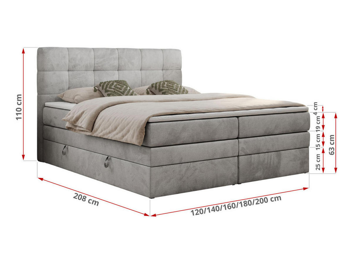 BOXSPRINGBETT LUKA KING 180/200 Hellgrau Velvet - H4 - Hellgrau, Holz/Textil (180/200cm) - MKS