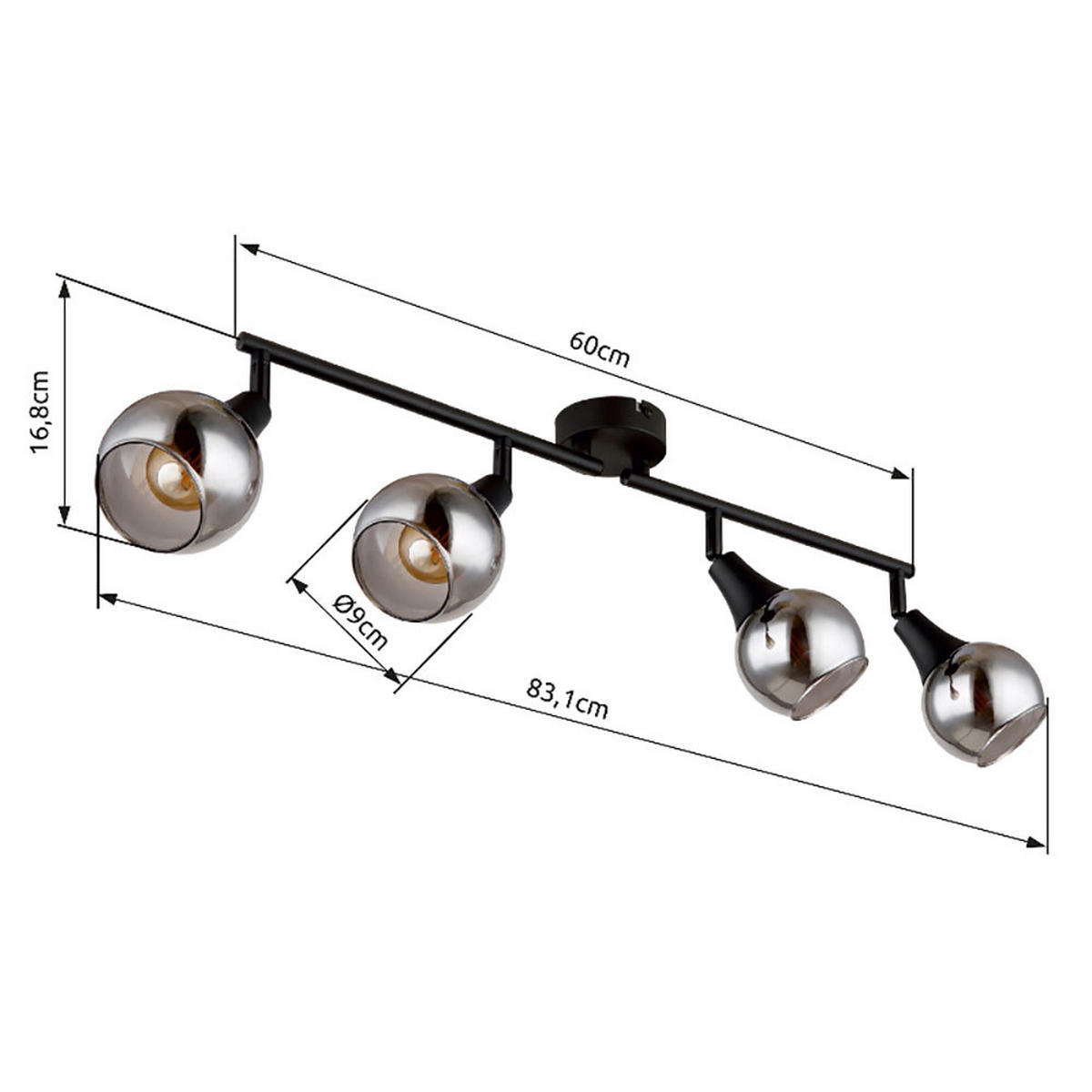 LED DECKENLEUCHTE Metall Schwarz Matt - Schwarz, Glas (60/9/16cm) - Globo Lighting