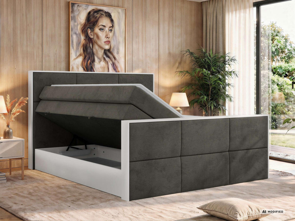 POSTEL BOXSPRING DELVIT KING DUO 180/200 - Tmavě šedá Samet - Topper Visco - H4 - černá/tmavě šedá, textil/plast (180/200cm) - MKS