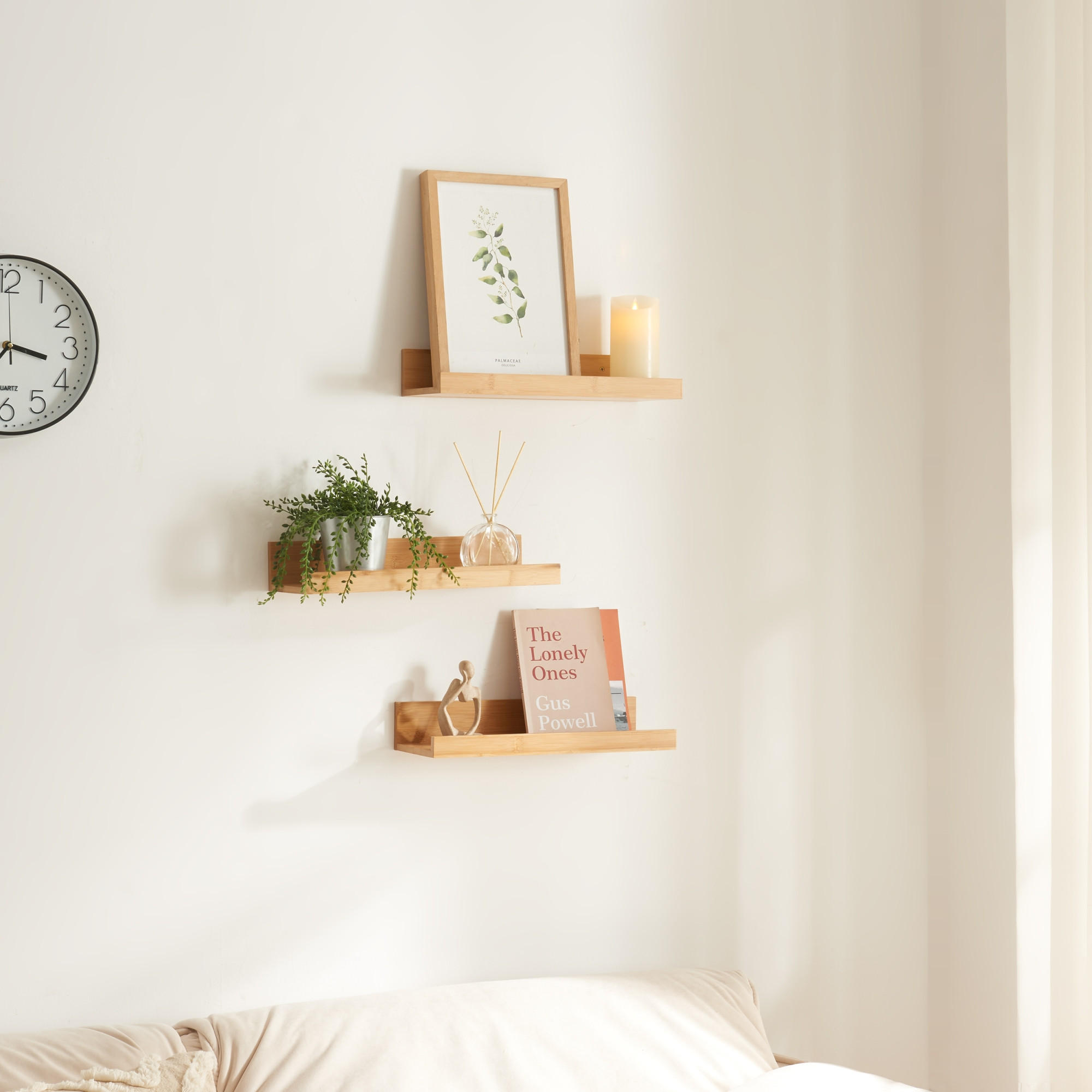 Thumbnail - [en.casa] Wandregal-Set, Natur, Naturmaterialien, Bambus, 13x7x40 cm, Wohnzimmer, Regale, Wandregale