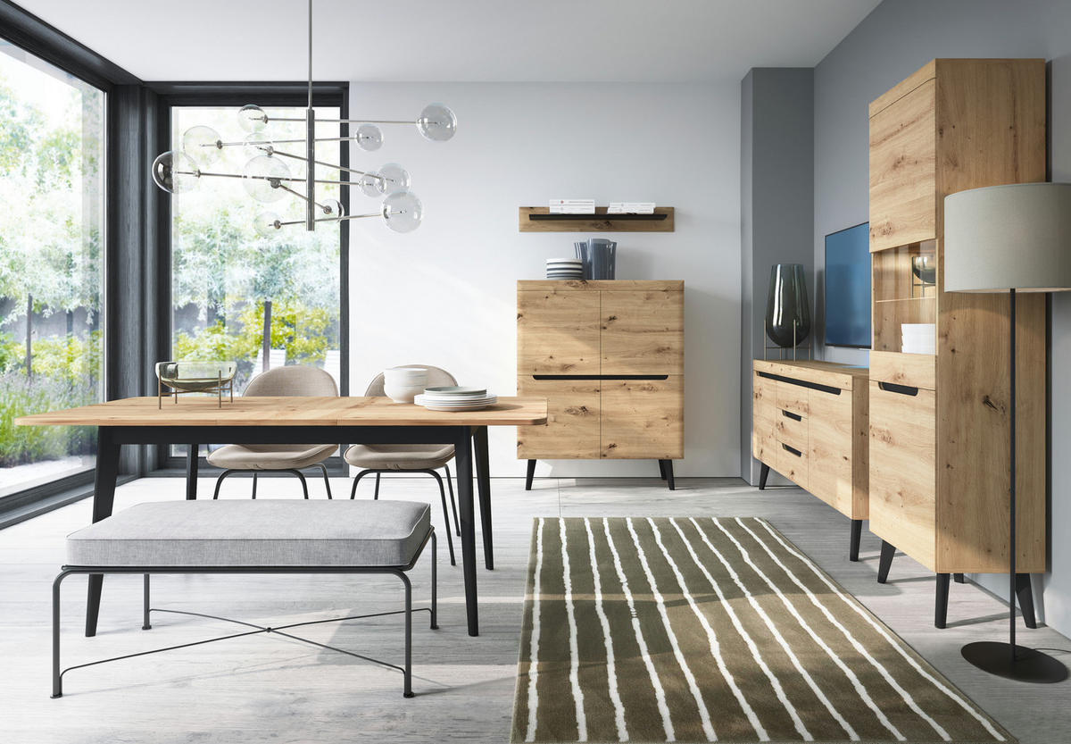 VITRINE SUDBURRY WIT2-2D Fronten, aus MDF-Platte, Eiche - Eichefarben, Holzwerkstoff/Kunststoff (90/134/40cm) - Komodee