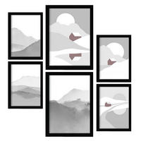 POSTER Set Mit 6 Naturtöne Landschaft Größe A3 & A4 Schwarzer Rahmen - Schwarz, Papier (29.7/1cm) - Nacnic