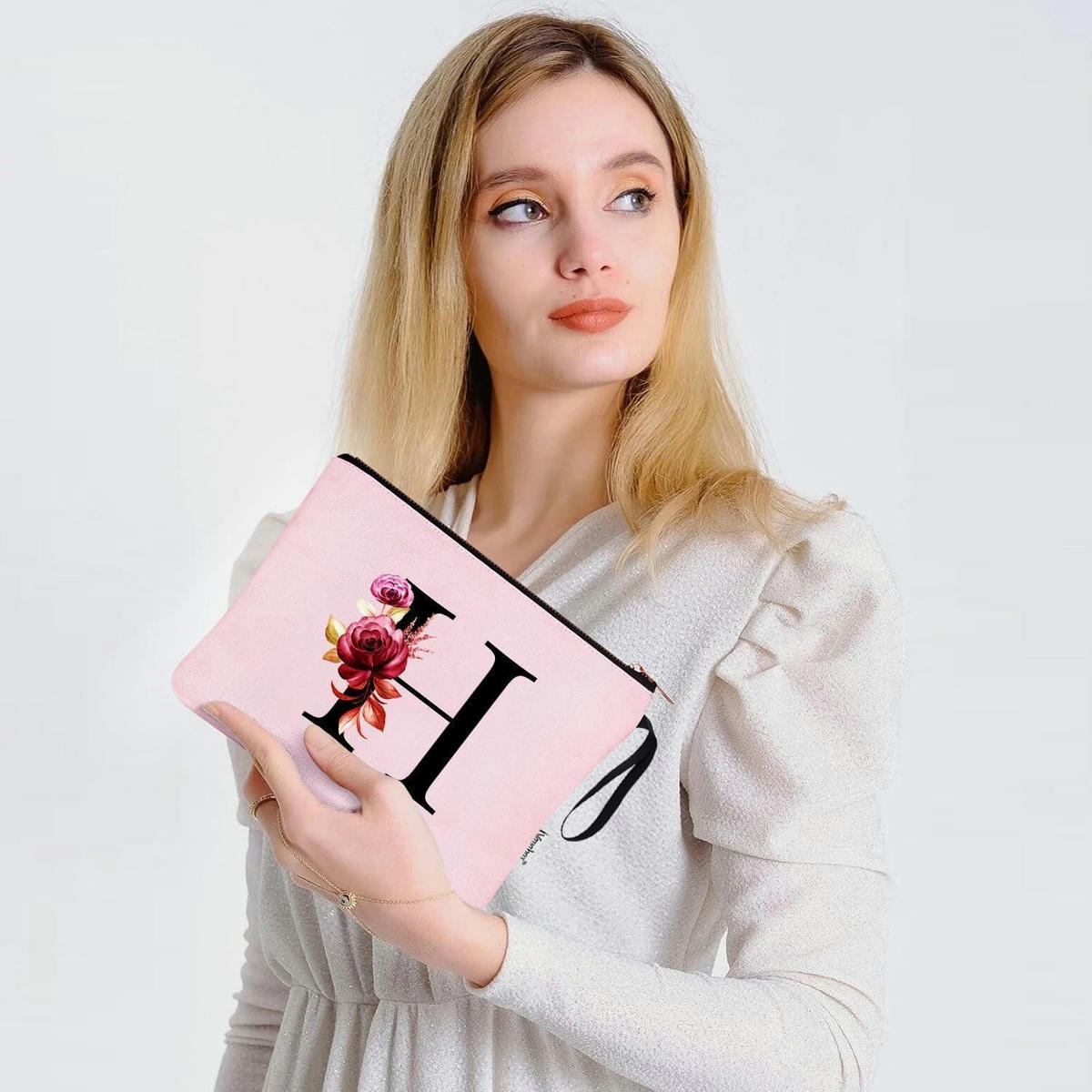 KULTURBEUTEL mit Initialdruck H Pink - Rosa, Textil (5/16/24cm)
