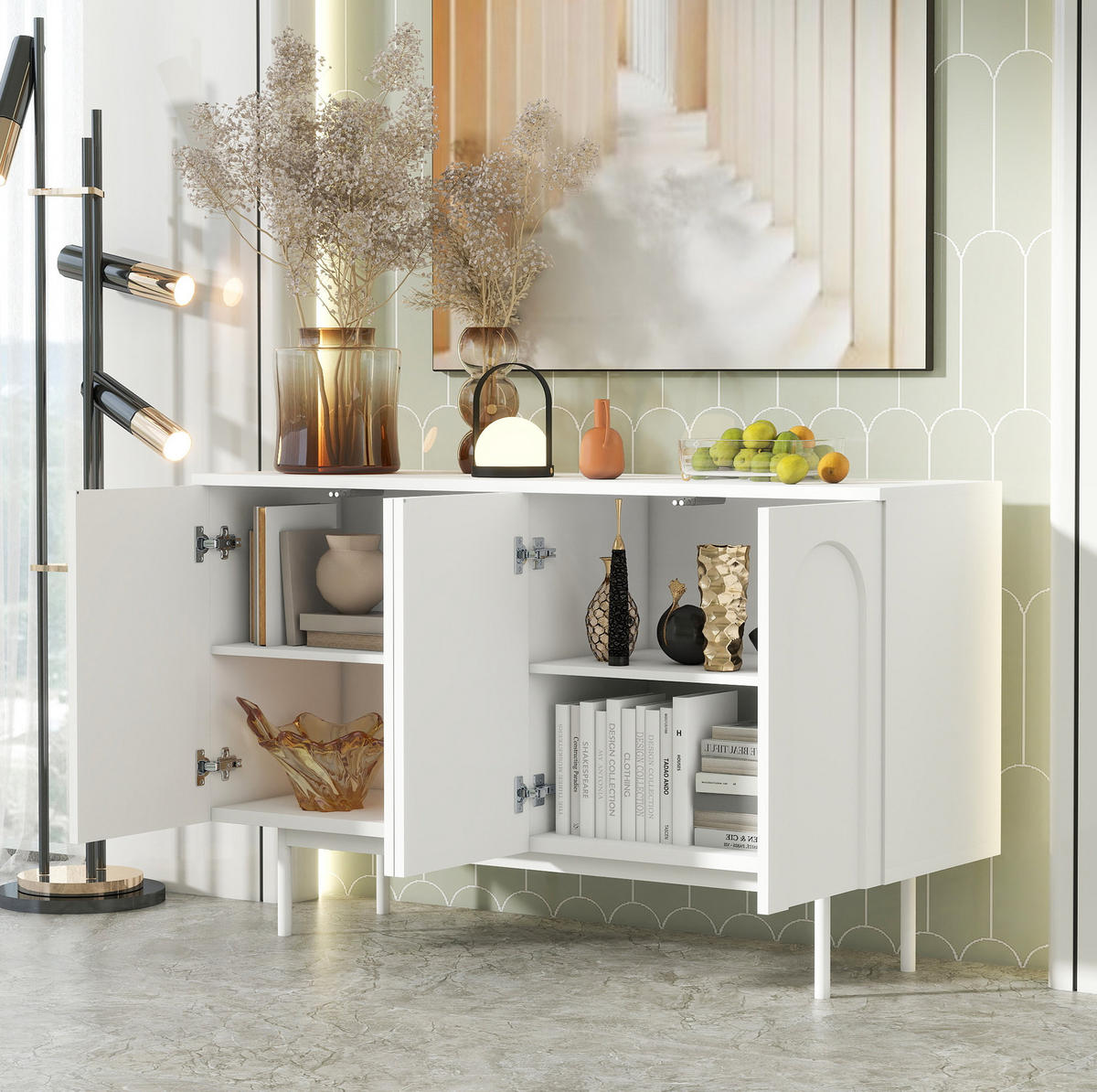 SIDEBOARD aus MDF mit 4 Türen und verstellbaren Einlegeböden Weiß - Weiß, Holzwerkstoff (140/80/42cm) - Modenvie