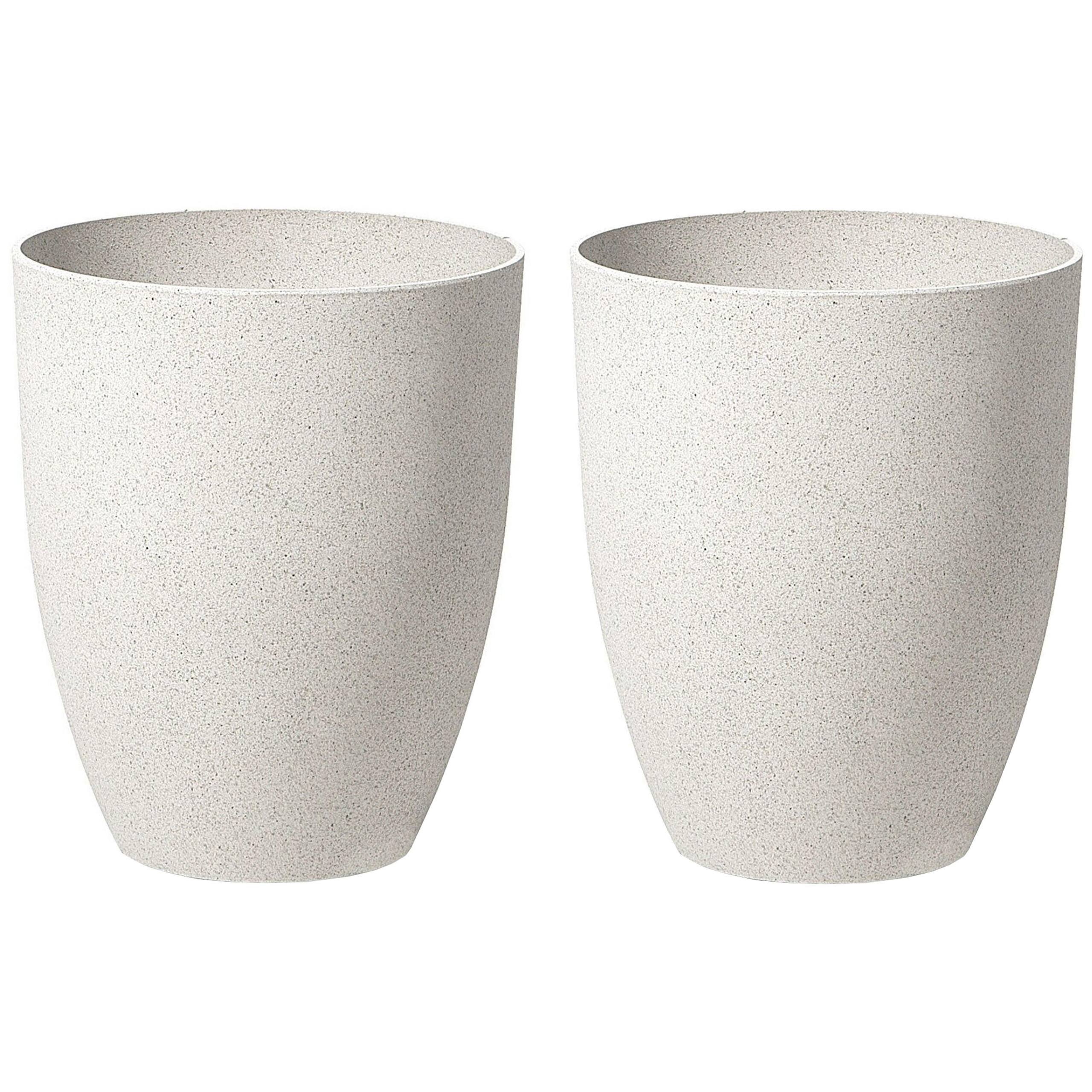 BLUMENTOPF 2er-Set cremeweiß rund 35/35/42 cm Croton - Weiß, Stein (42cm) - Beliani