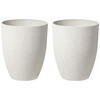 BLUMENTOPF 2er-Set cremeweiß rund 35/35/42 cm Croton - Weiß, Stein (42cm) - Beliani