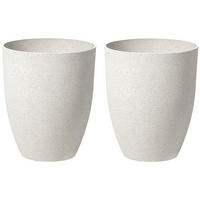 BLUMENTOPF 2er-Set cremeweiß rund 35/35/42 cm Croton - Weiß, Stein (42cm) - Beliani