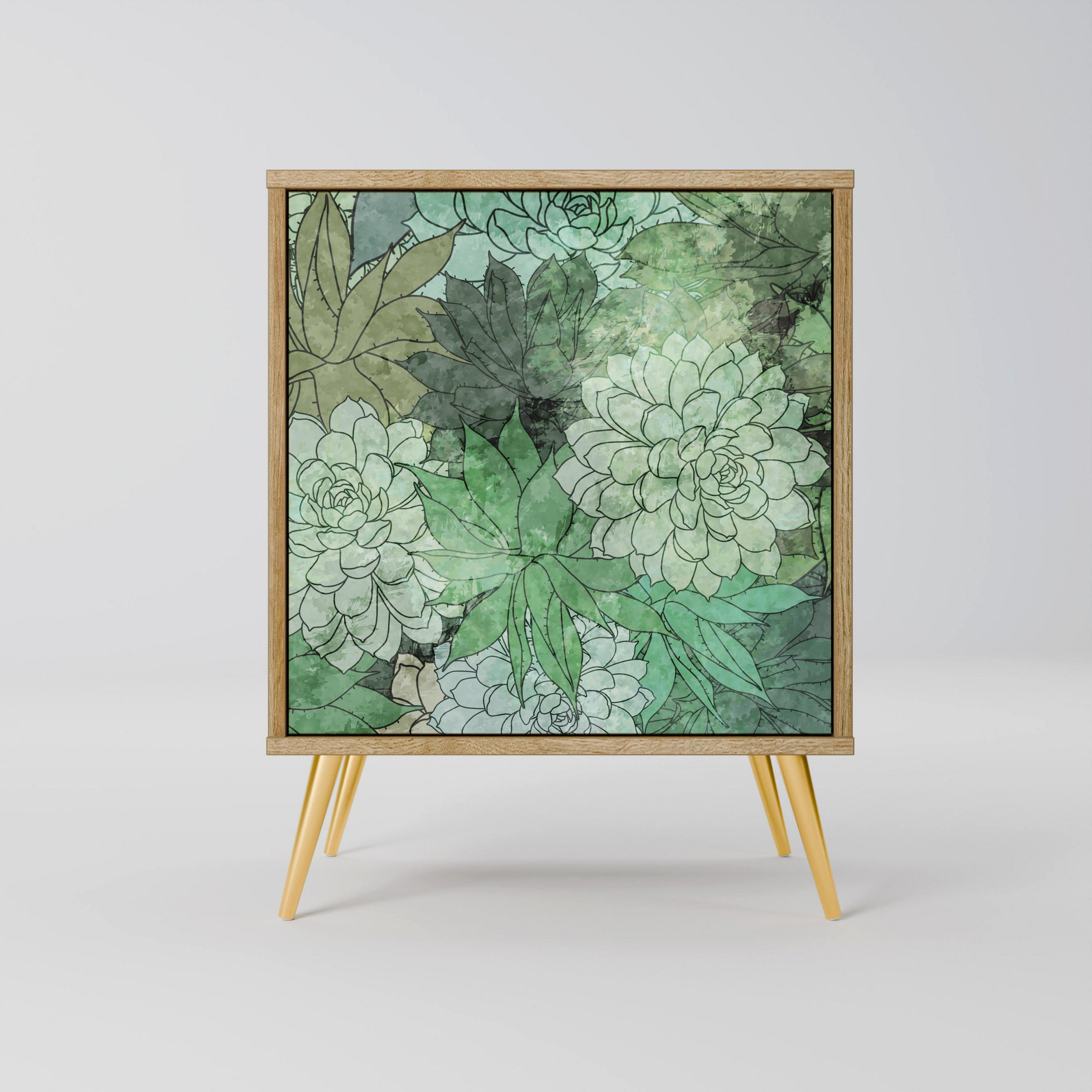SIDEBOARD SUCCULENT CLUSTER, Eichefarben, 57,5x42x75,5 cm, Goldfarbene Metallfüße - Eichefarben/Goldfarben, Holzwerkstoff/Metall (57.5/75.5/42cm) - SpaceRebels