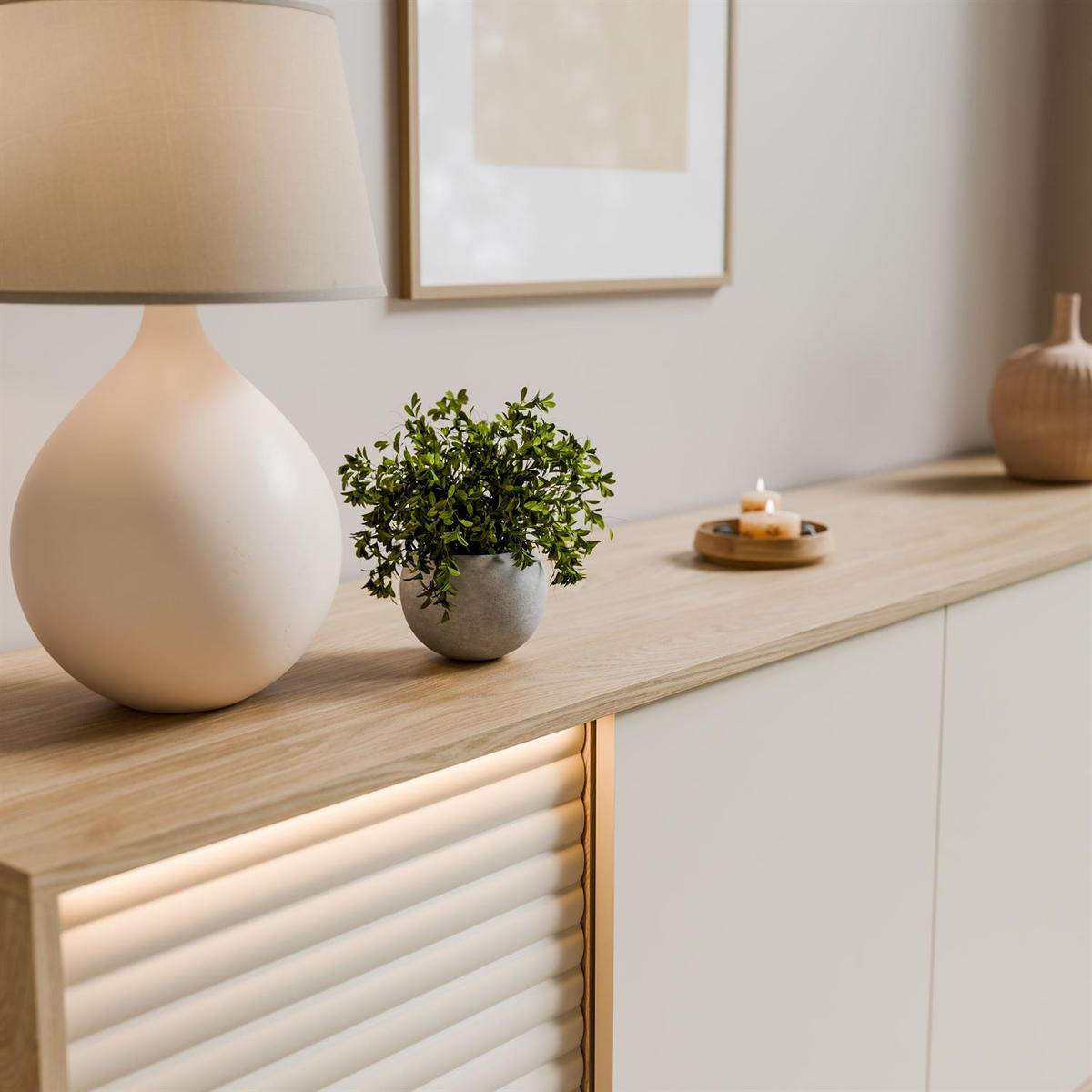 KOMMODE FLORENCE 3D1W mit LED-Beleuchtung - Kaschmir, Holzwerkstoff (184/77/40cm) - Lookway