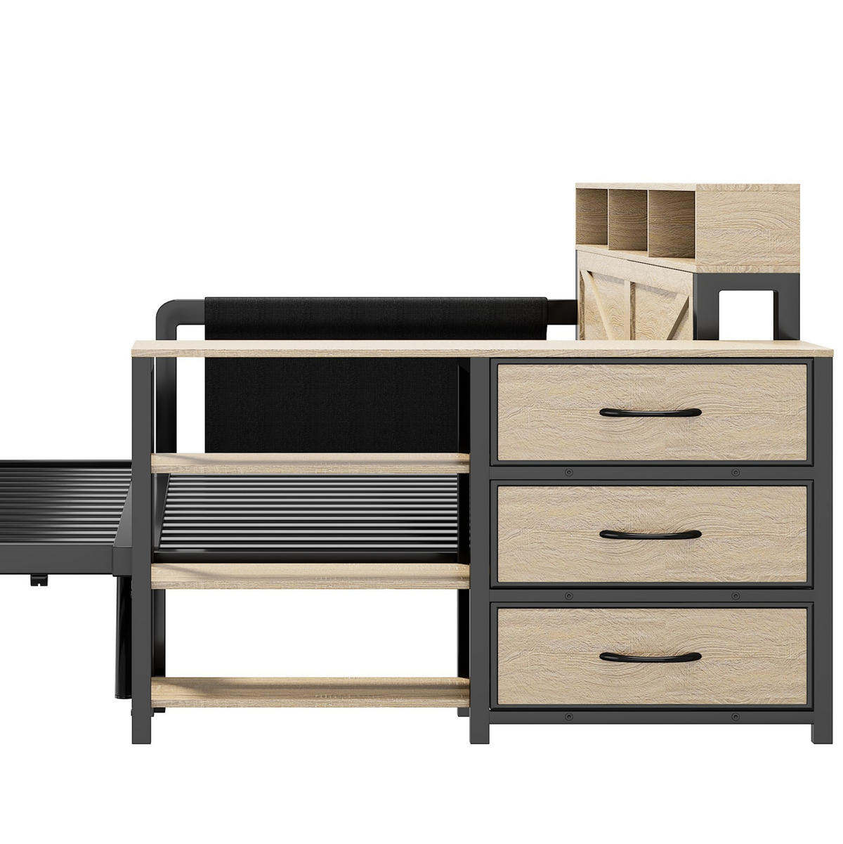 MULTIFUNKTIONSBETT 90/200 cm schwarz aus Metall mit Ausziehbett mit USB und LED - Schwarz, Holzwerkstoff (90/200cm) - OKWISH