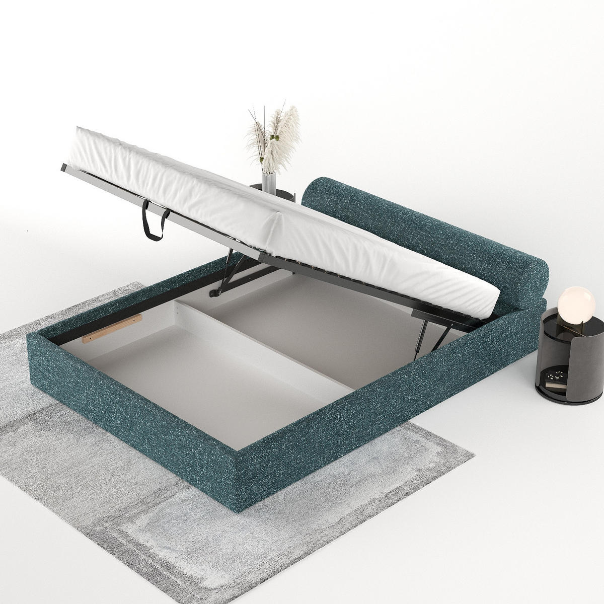 POLSTERBETT Solvo mit Stauraum 140/200 cm Grün im Blur Stoff - Schwarz/Naturfarben, Holz/Holzwerkstoff (140/200cm) - AltaBeds