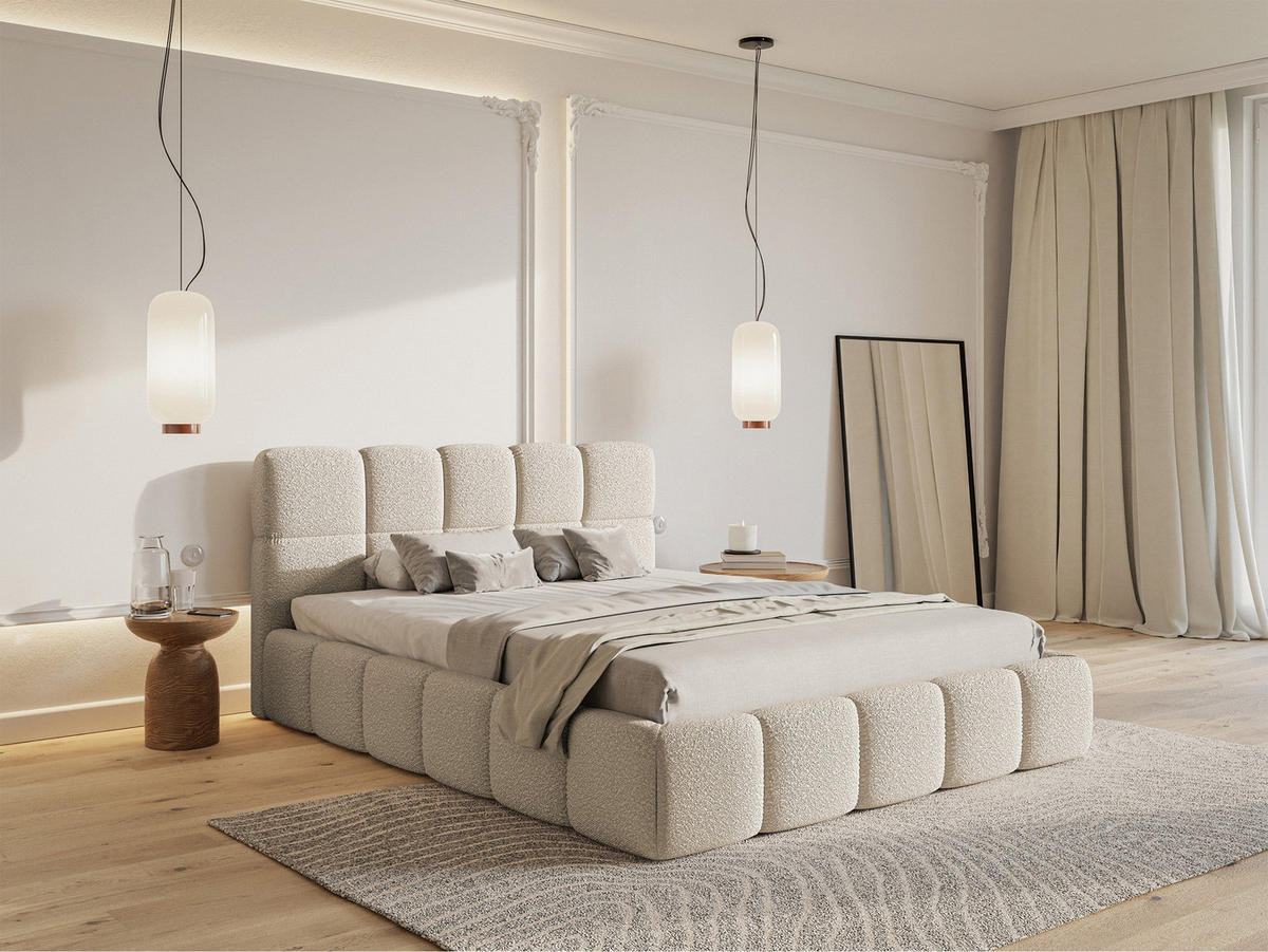 POLSTERBETT Cloudy Hellbeige Boucle mit Bettkasten 180 cm - Beige/Schwarz, Textil (180/200cm) - Selsey