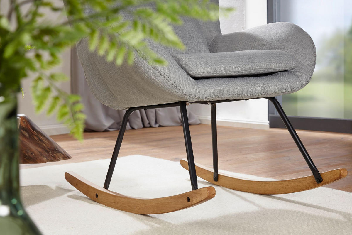 SCHAUKELSTUHL Gummibaumholz Hohe Lehne Abnehmbare Polsterung LAVANT, Anthrazit 75x88x110 cm - Anthrazit/Schwarz, Holz/Textil (75/110/88cm) - KADIMA DESIGN