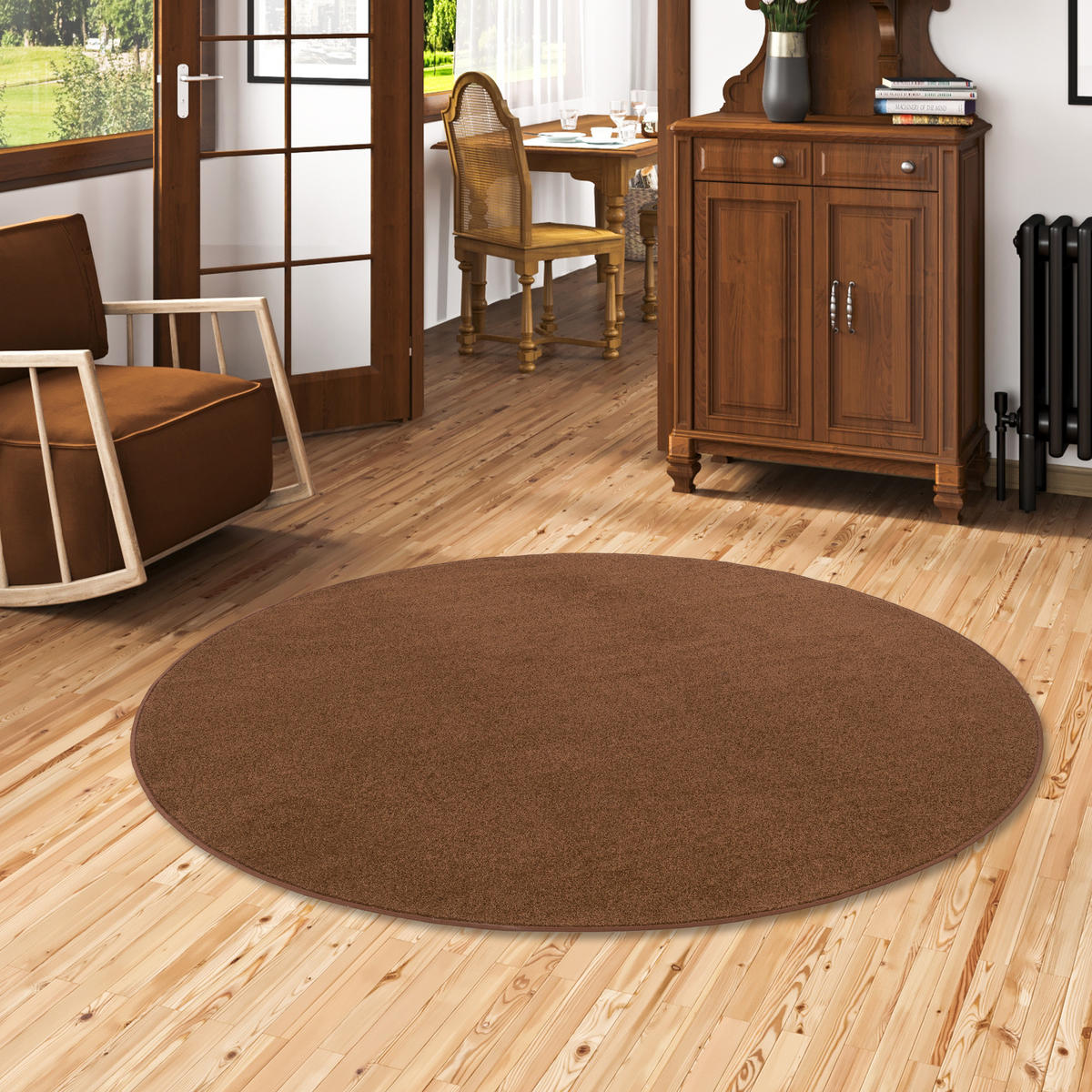 TREND VELOURS TEPPICH JOY RUND - Braun, Textil (200/200cm) - Snapstyle