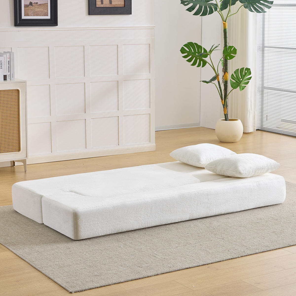 2-SITZER SCHLAFSOFA Stoff Cremeweiß klappbar mit Kissen - Weiß, Textil (190/48/104cm) - WISHDOR