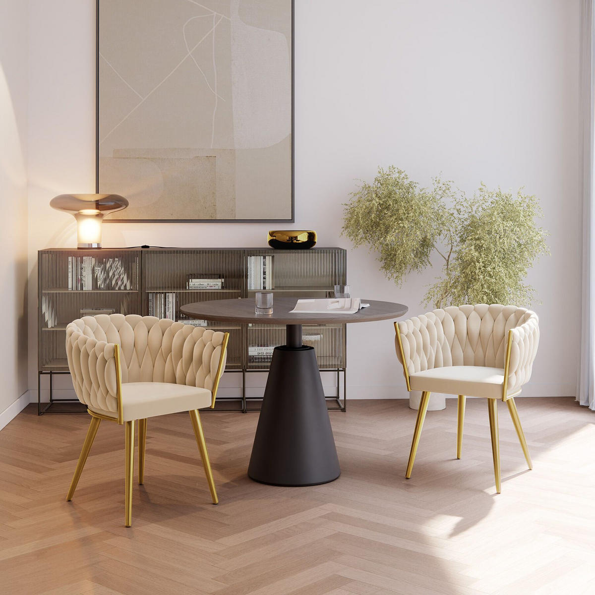 ESSZIMMERSTUHL 2er Set Astano,60,5 x 55 x 75 cm,sandfarben/gold - Sandfarben/Goldfarben, Textil (60.5/75/55cm) - tectake