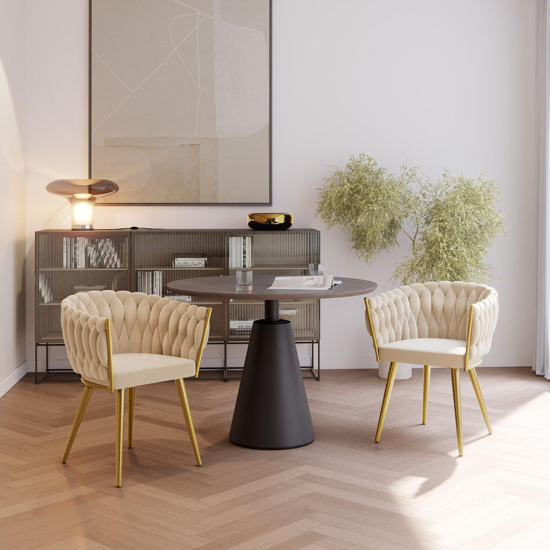 Thumbnail - tectake Esszimmerstuhl, Sand, Gold, Textil, Pappel, 60.5x75x55 cm, Esszimmer, Stühle, Esszimmerstühle, Vierfußstühle