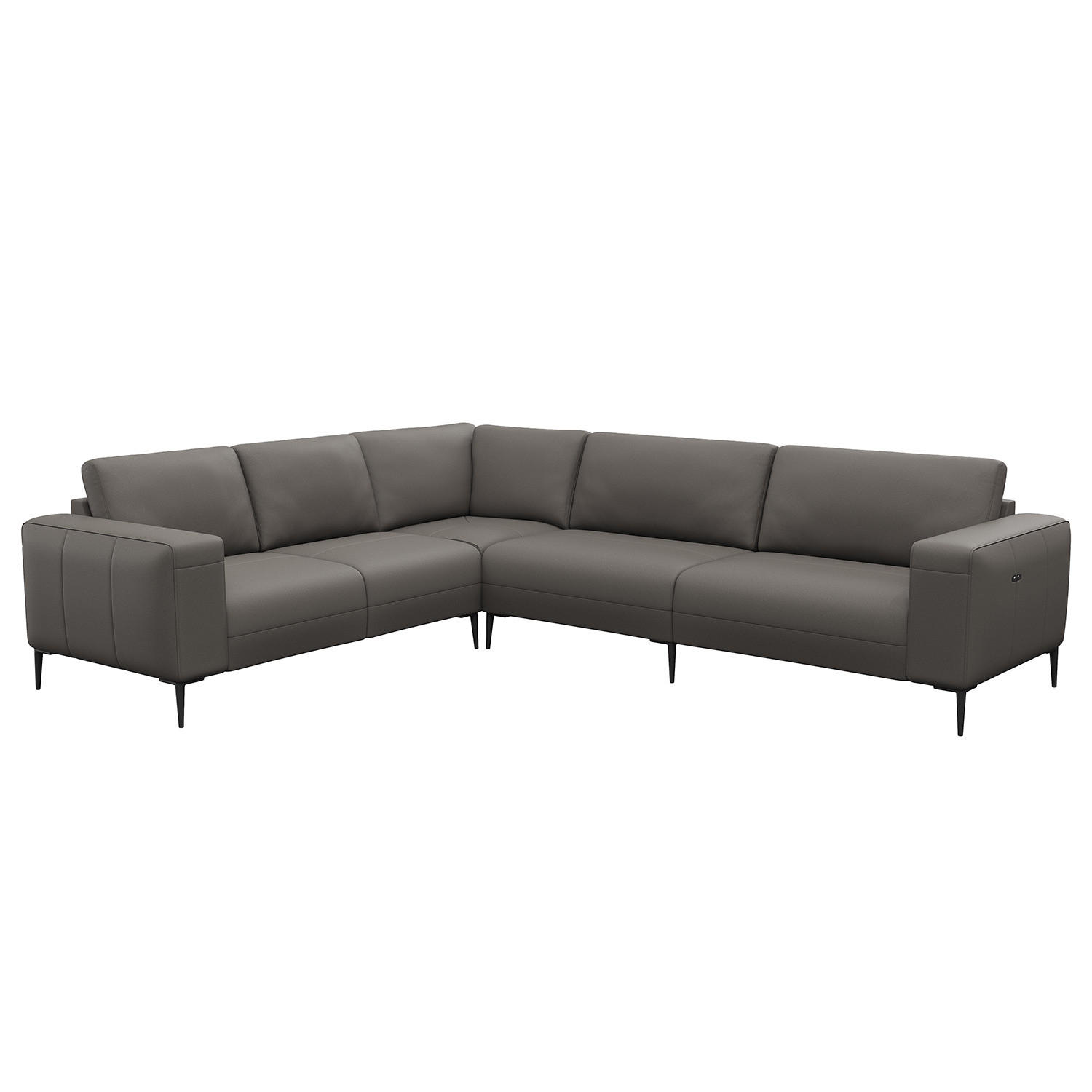 ECKSOFA mit Ottomane - Schwarz/Grau, Leder/Metall (290/230cm) - home24