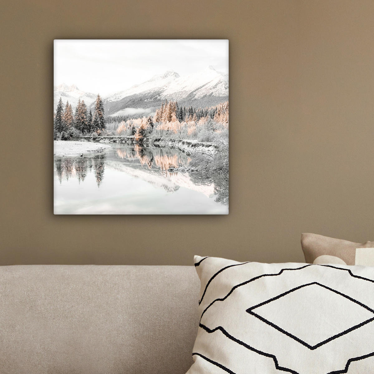 LEINWANDBILD Natur - Winter - Bäume - Berge - Schnee 20x20 cm - Weiß Hochglanz, Textil (20/20cm) - MuchoWow