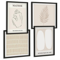 BILDER SET 4er Set - 50x50 cm & 40x60 cm Schwarzer Rahmen - Linien, Formen, Beige, Weiß - Schwarz, Kunststoff (50/50cm) - TULUP