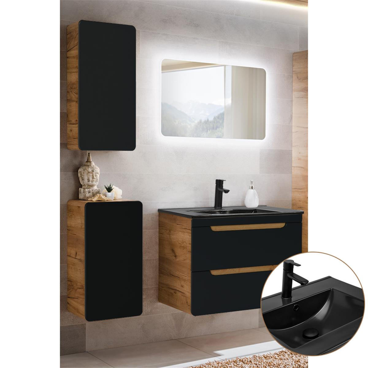 BADMÖBEL-SET 4-TLG. New-luton - Anthrazit, Holzwerkstoff (130/195/46cm) - Lomado