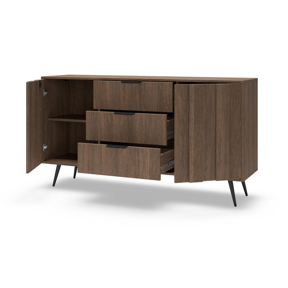 SIDEBOARD FARO, mit LED, Kommode mit 3 Schubladen - Eichefarben, Holzwerkstoff (154/83/40cm) - Bettso