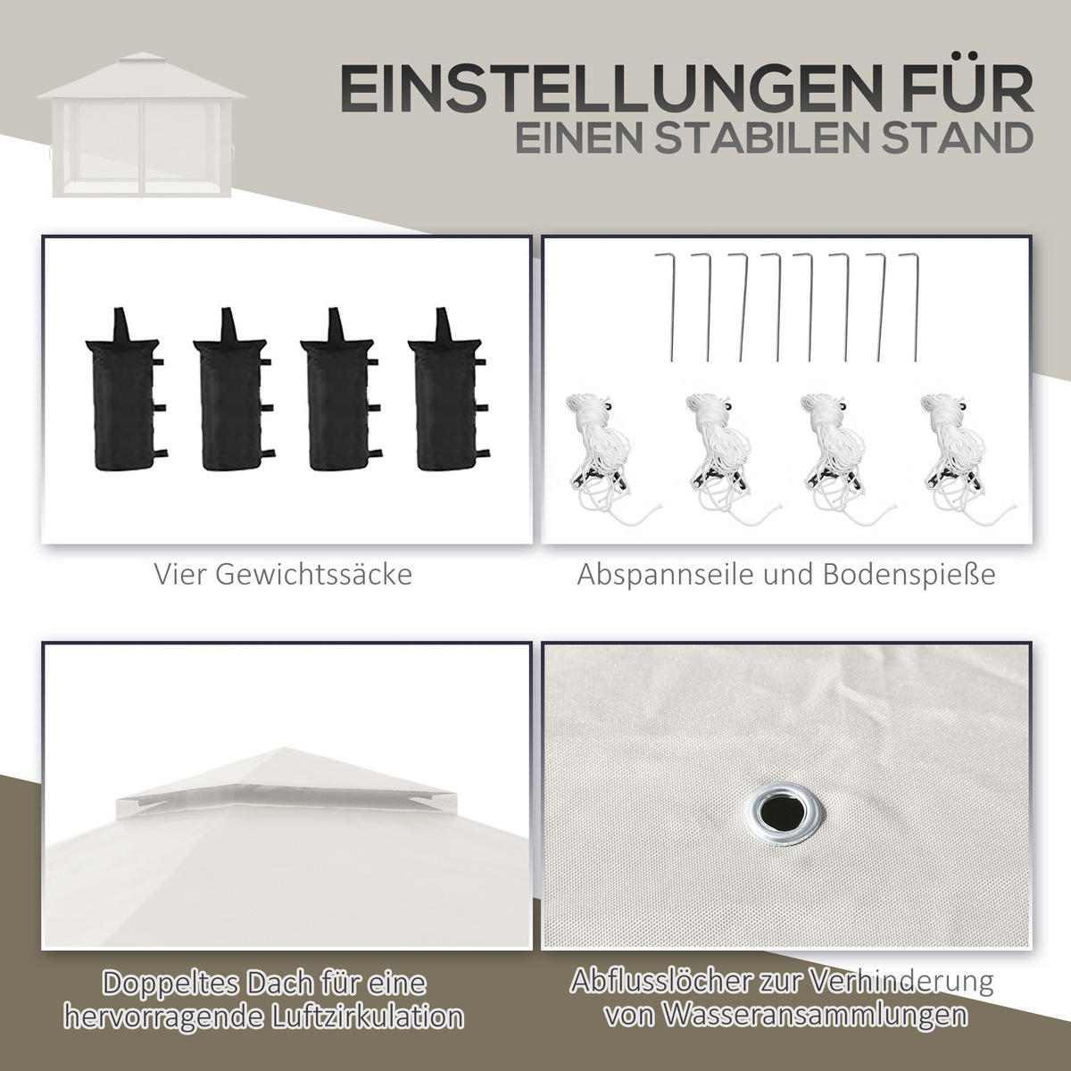 FALTPAVILLON, Beige, Polyesterstoff - Creme, Kunststoff (392/283/392cm) - Outsunny