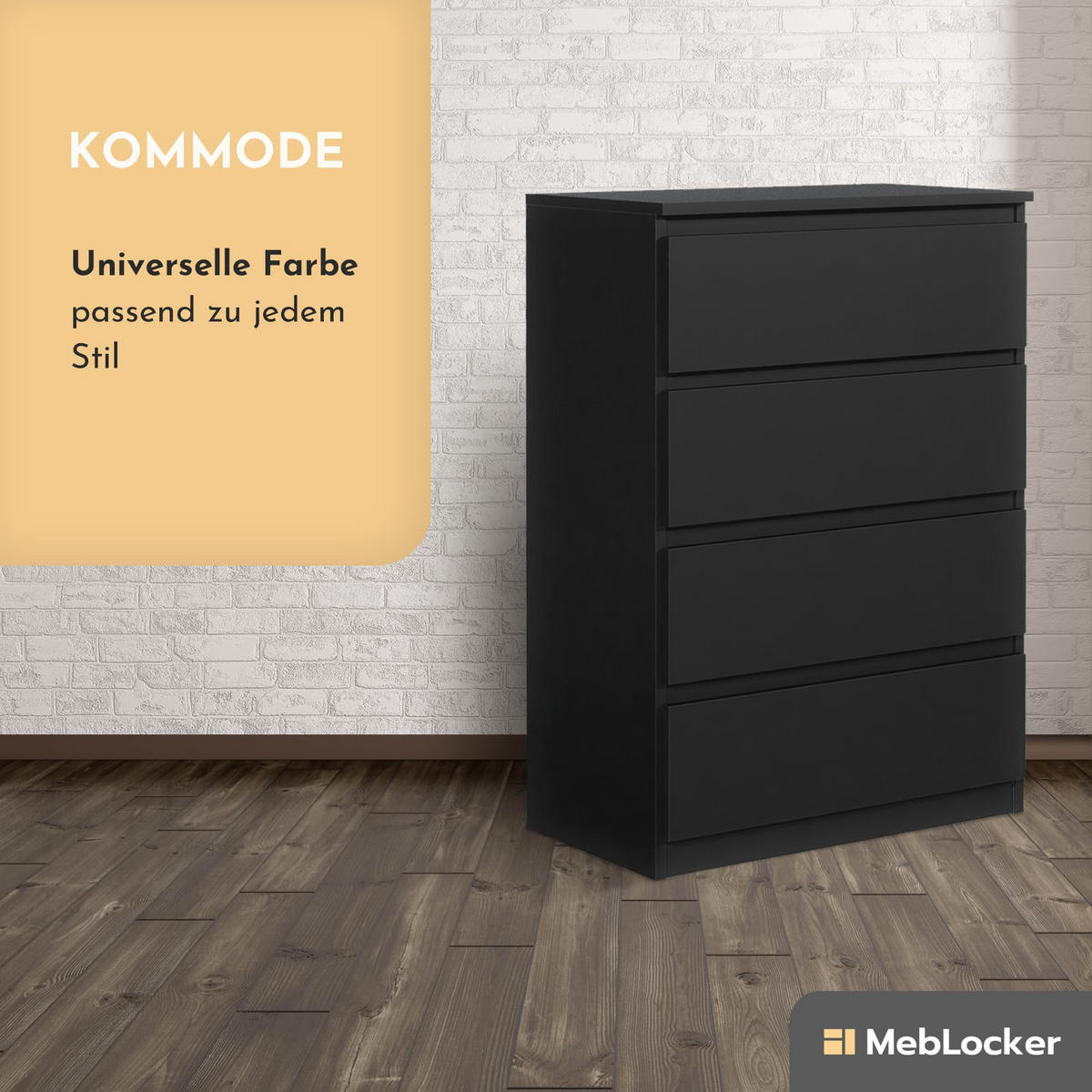 KOMMODE mit 4 Schubladen Schwarz - Schwarz, Holzwerkstoff (102/70/39cm) - MebLocker