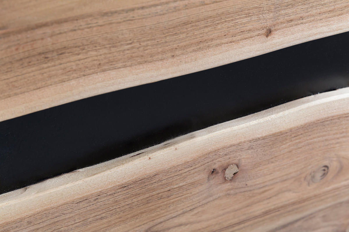 SIDEBOARD – Akazie Massivholz, 148x85x43 cm, Baumkante, Landhausstil, breit - Schwarz/Braun, Akazienholz/Holz (148/85/43cm) - KADIMA DESIGN