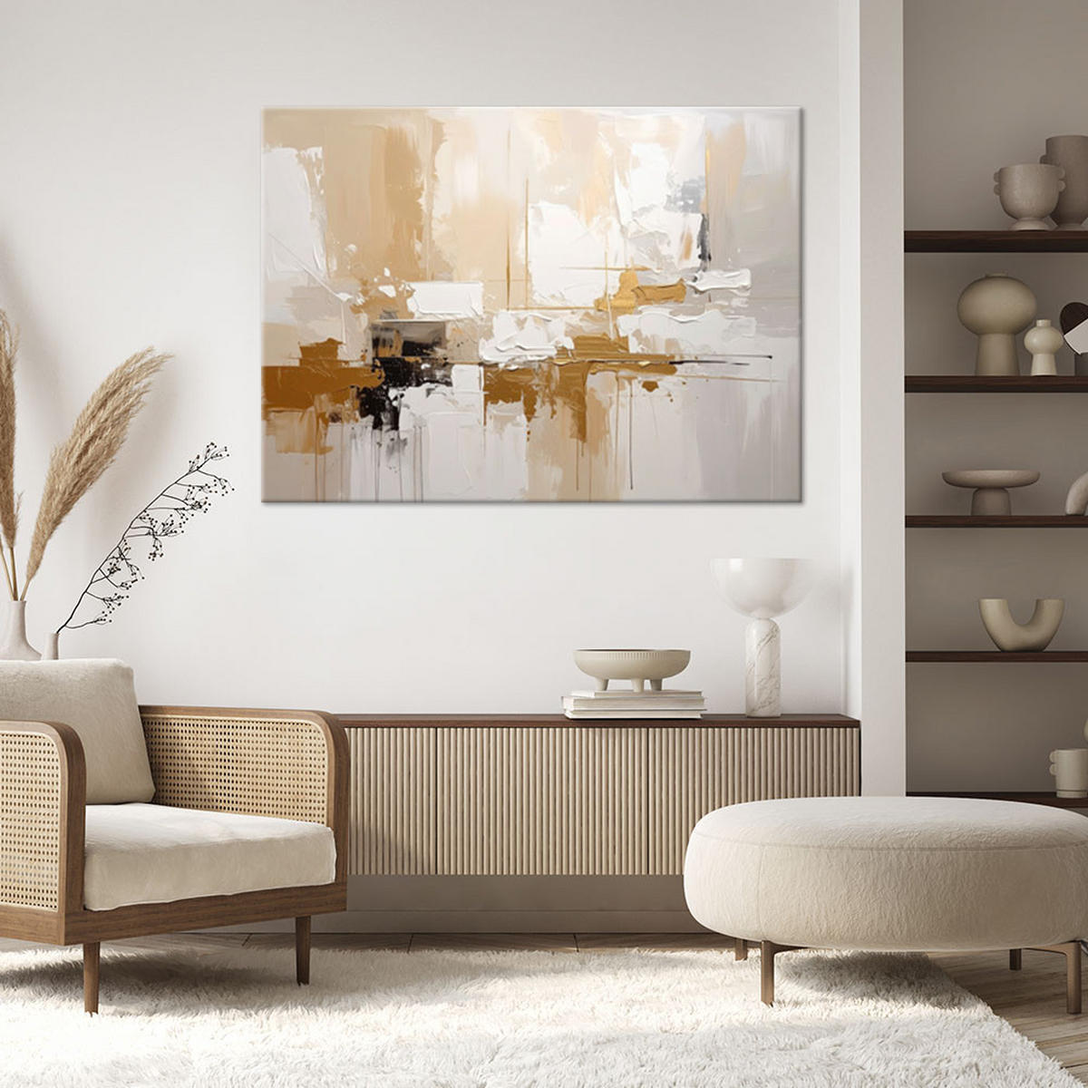 LEINWANDBILDER, Hellbeige Abstraktion mit zarten Reflexionen - Beige, Textil (100/70cm) - Feeby