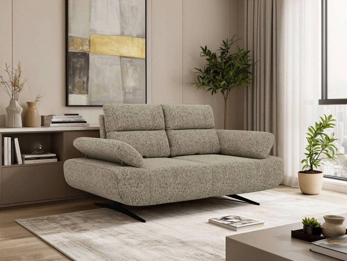 DVOUMÍSTNÁ POHOVKA SORAE - Taupe Strukturovaná látka - černá/šedohnědá, kov/textil (182/94/107cm) - MKS