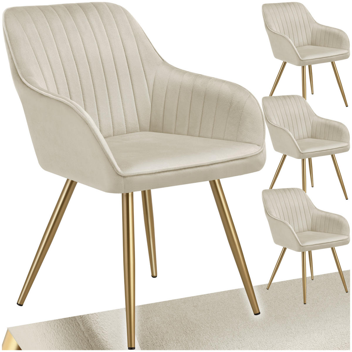 ESSZIMMERSTUHL 4er Set Marilyn 58 x 62 x 82 cm creme/gold - Goldfarben/Creme, Kunststoff (58/82/62cm) - tectake