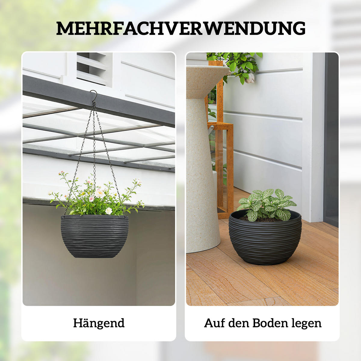 BLUMENTOPF 4ER-SET aus Polypropylene Schwarz - Schwarz, Kunststoff (15cm) - Outsunny