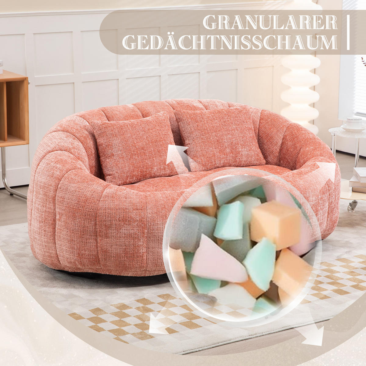 2-SITZER SOFA aus Chenille mit Memory Schaum & ohne Montage - Pink, Textil (150/63/95cm) - Urban Meuble