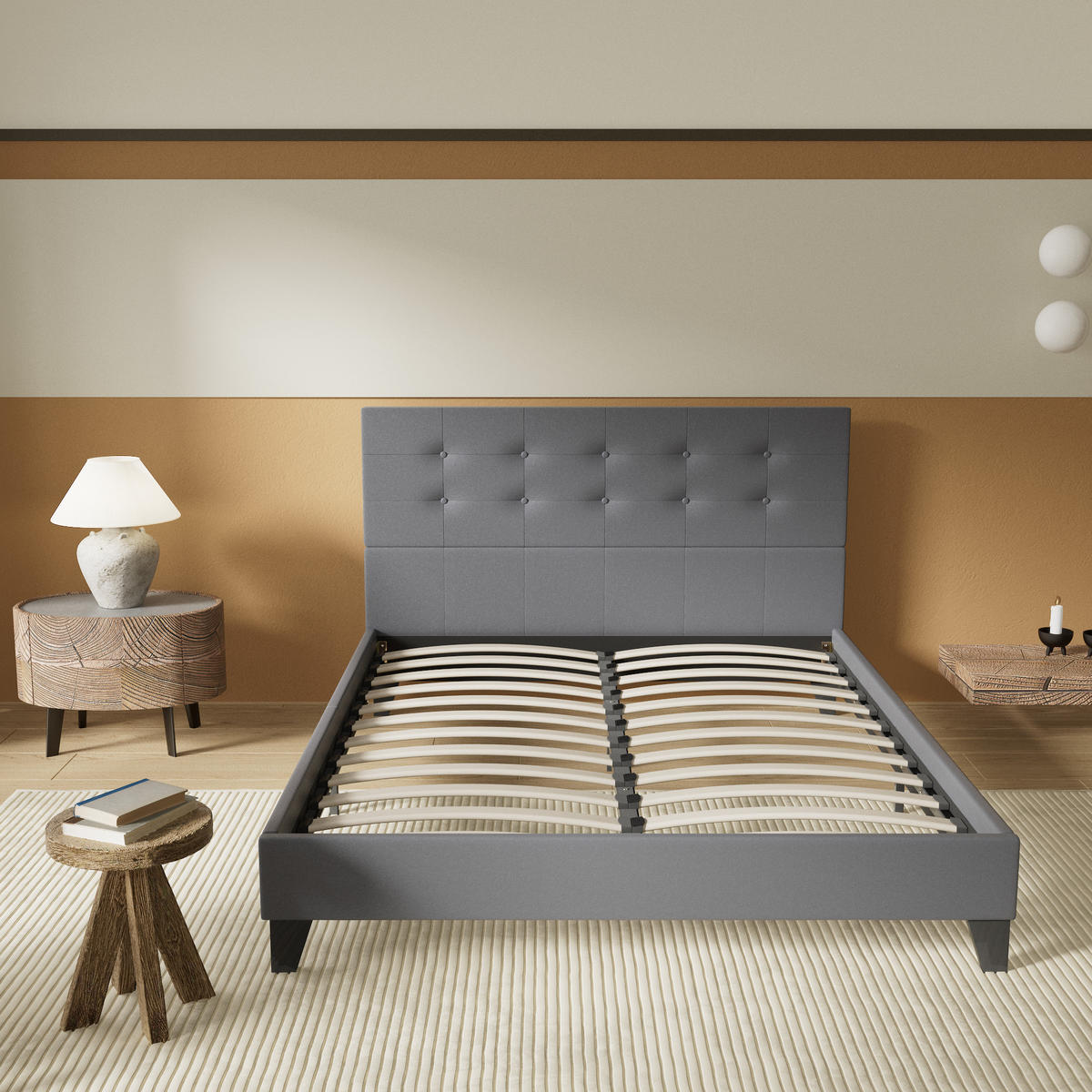 BETT aus grauem Kunstleder 140x200cm - Grau, Naturmaterialien (140/200cm) - November Sleep