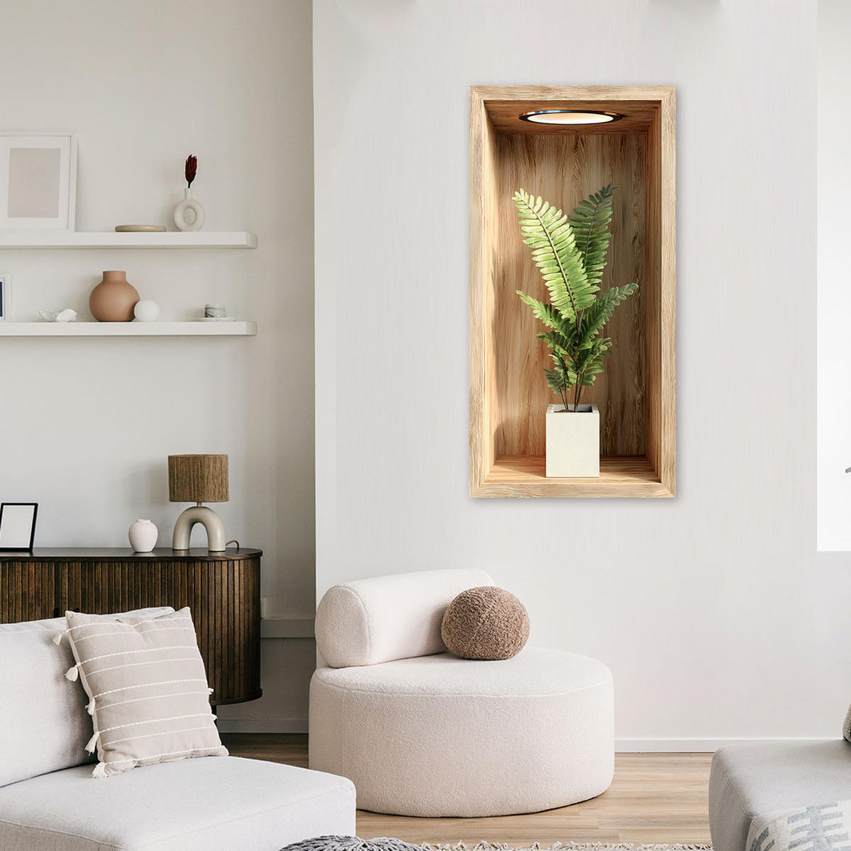 LEINWANDBILD Farnblätter in einer Holzvertiefung 40x80cm - Braun, Textil (40/80cm) - Feeby