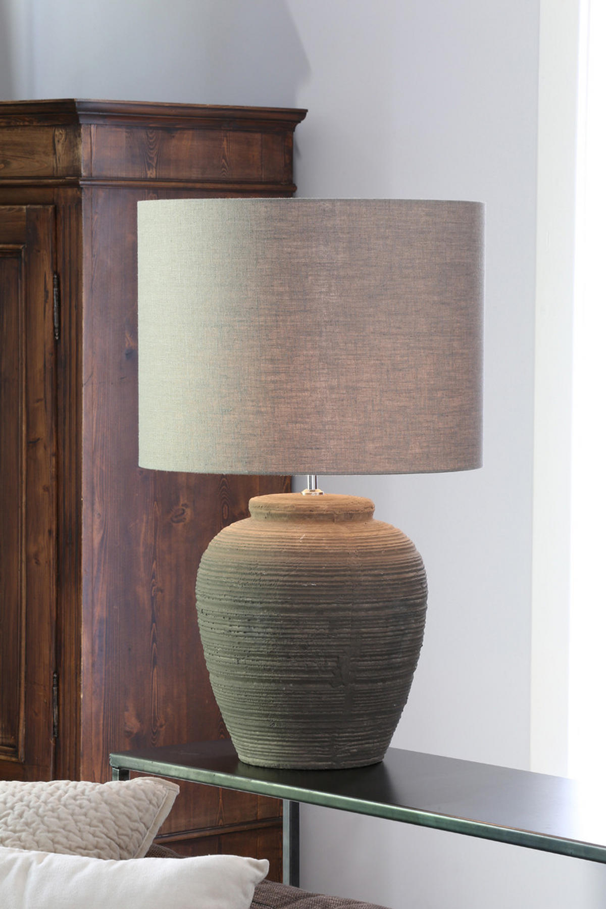LAMPENSCHIRM Dunkel Leinen Grau Ø50/38 cm - Grau, Textil (50/50/38cm) - Light & Living