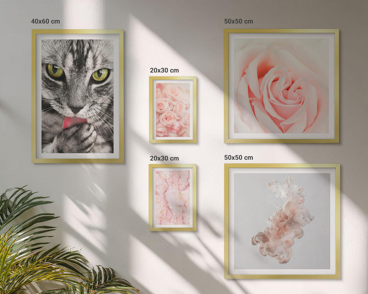 BILDER SET 5er Set - 50x50 cm & 20x30 cm & 40x60 cm Goldrahmen - Boho-Küchengras-Schriftzug - Goldfarben, Kunststoff (40/60cm) - TULUP
