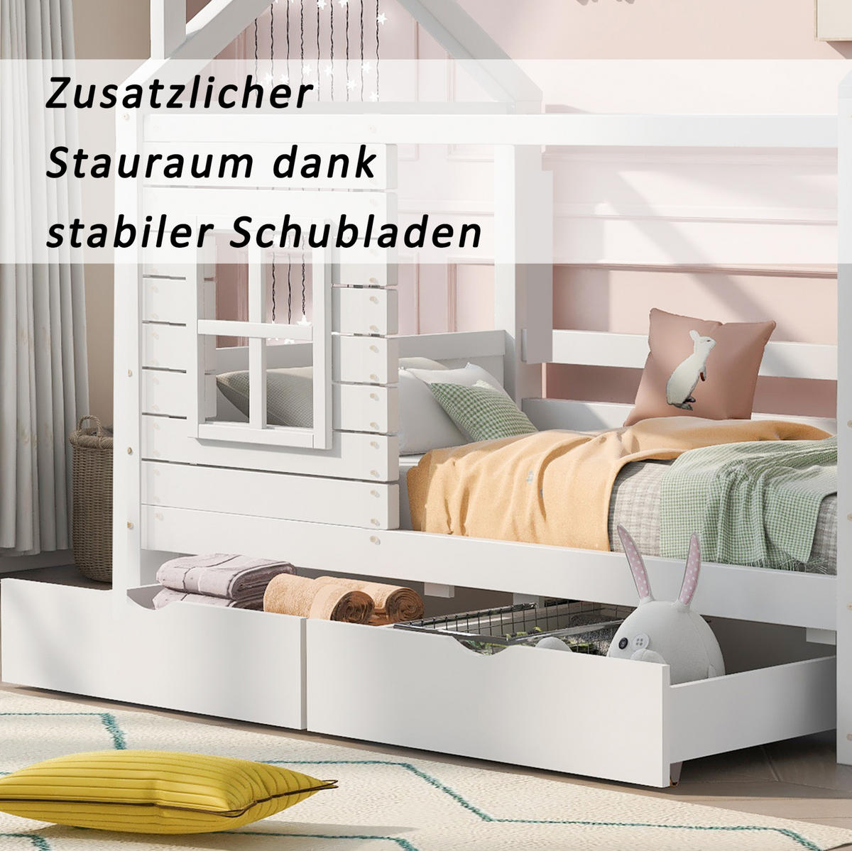 HAUSBETT 80/160 cm Weiß aus Kiefer Massivholz mit Rausfallschutz - Weiß, Holz (80/160cm) - OKMYHOME