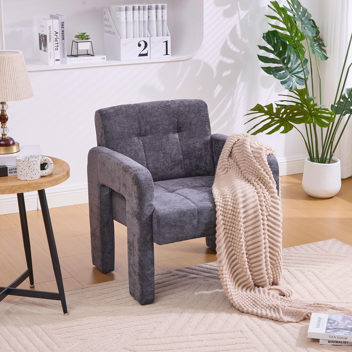SESSEL Chenille Grau - Grau, Holzwerkstoff/Textil (67.5/74.5/69cm) - WISHDOR