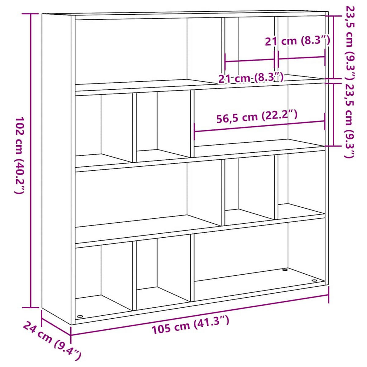 BÜCHERREGAL/RAUMTEILER Altholz-Optik 105/24/102 Cm - Braun, Holzwerkstoff (24/102/105cm) - vidaXL