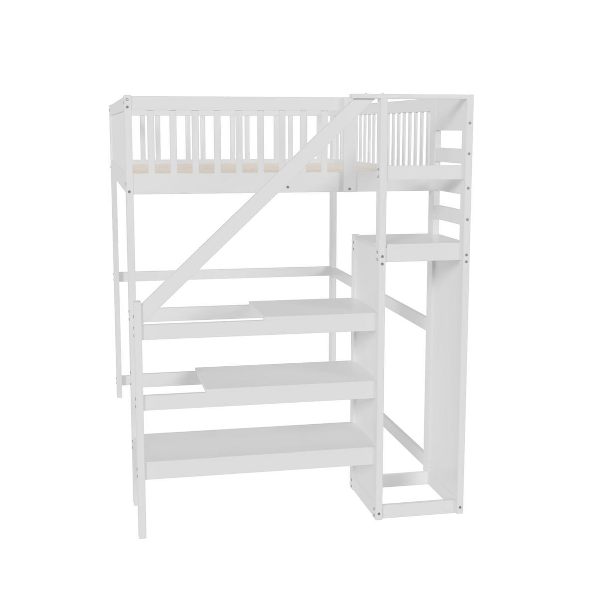 HOCHBETT 140/200 cm weiß Kinderbett aus Kiefernholz mit Kleiderschrank - Weiß, Holz (140/200cm) - OKWISH