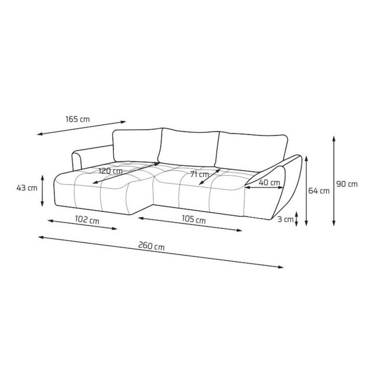 ECKSOFA NICE L Links mit Schlaffunktion 137x204 Chenille Grau - Schwarz/Grau, Holz/Textil (260/165cm) - Muffo