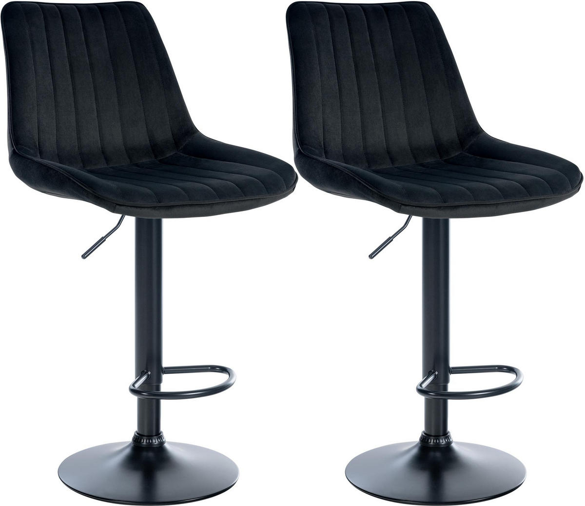 BARHOCKER 2er Set Samt Schwarz - Schwarz, Textil/Metall (49.5/91/50cm) - CLP
